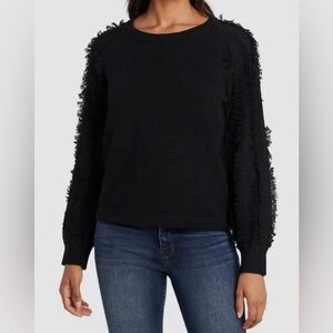 1. State Women's Black Fringe Sleeve Scoop Neck Long Sleeve Sweater Sz M